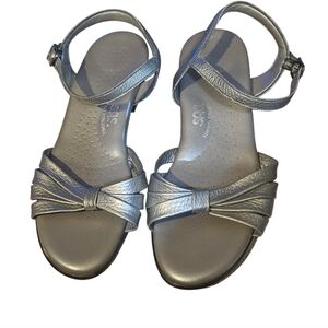 SAS Silver Metallic Knot Front Ankle Strap Sandals